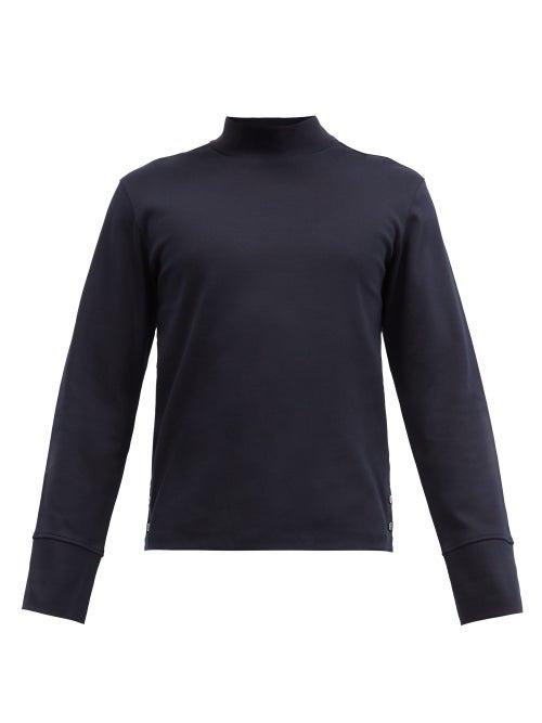 Matchesfashion.com Thom Browne - Tricolour-trim Cotton Long-sleeved T-shirt - Mens - Navy