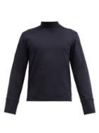 Matchesfashion.com Thom Browne - Tricolour-trim Cotton Long-sleeved T-shirt - Mens - Navy