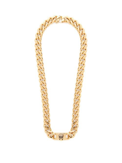 Matchesfashion.com Alexander Mcqueen - Pav Crystal Skull Curb Chain Necklace - Womens - Gold