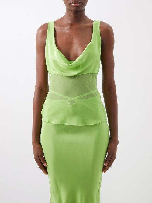 Christopher Esber - Cowl-neck Silk Tank Top - Womens - Green