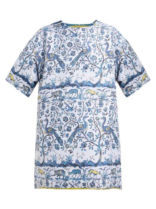 Matchesfashion.com Marques'almeida - Peacock Jacquard T Shirt Dress - Womens - Blue Multi