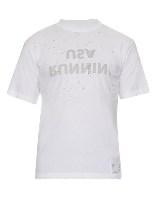 Satisfy Slogan-print Distressed-jersey T-shirt