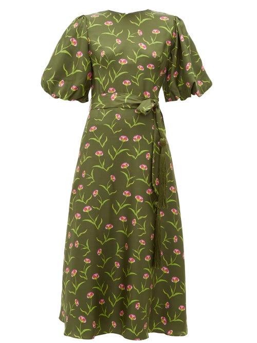 Matchesfashion.com Borgo De Nor - Romini Carnation Print Silk Midi Dress - Womens - Khaki Multi