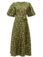 Matchesfashion.com Borgo De Nor - Romini Carnation Print Silk Midi Dress - Womens - Khaki Multi