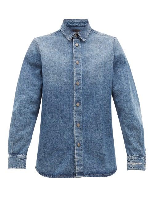 Matchesfashion.com Stella Mccartney - Nicholas Logo Print Denim Shirt - Mens - Light Blue