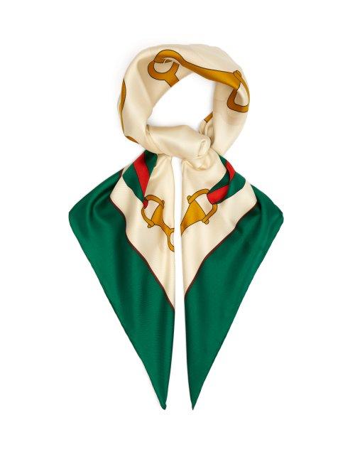 Matchesfashion.com Gucci - Web Stripe Print Silk Scarf - Womens - Green