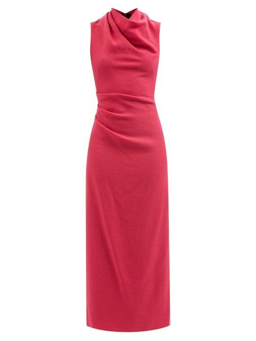 Raey - Cowl-neck Wool-crepe Dress - Womens - Dark Pink