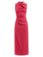 Raey - Cowl-neck Wool-crepe Dress - Womens - Dark Pink