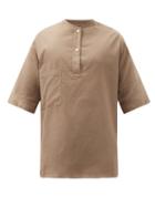 Matchesfashion.com Lemaire - Short-sleeve Cotton-gauze Henley Shirt - Mens - Dark Beige