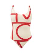 Totme - Logo-print Scoop-neck Swimsuit - Womens - Red Print