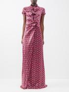 Saloni - Kelly Floral-print Bow-embellished Silk Maxi Dress - Womens - Red Multi
