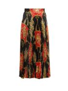 Matchesfashion.com Gucci - Flower And Tassel Print Pleated Silk Midi Skirt - Womens - Red Multi