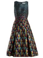 Matchesfashion.com Mary Katrantzou - Talon Feather Jacquard Midi Dress - Womens - Blue Multi