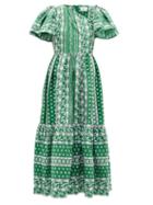 Matchesfashion.com Erdem - Palomina Floral-embroidered Cotton-poplin Dress - Womens - Green White