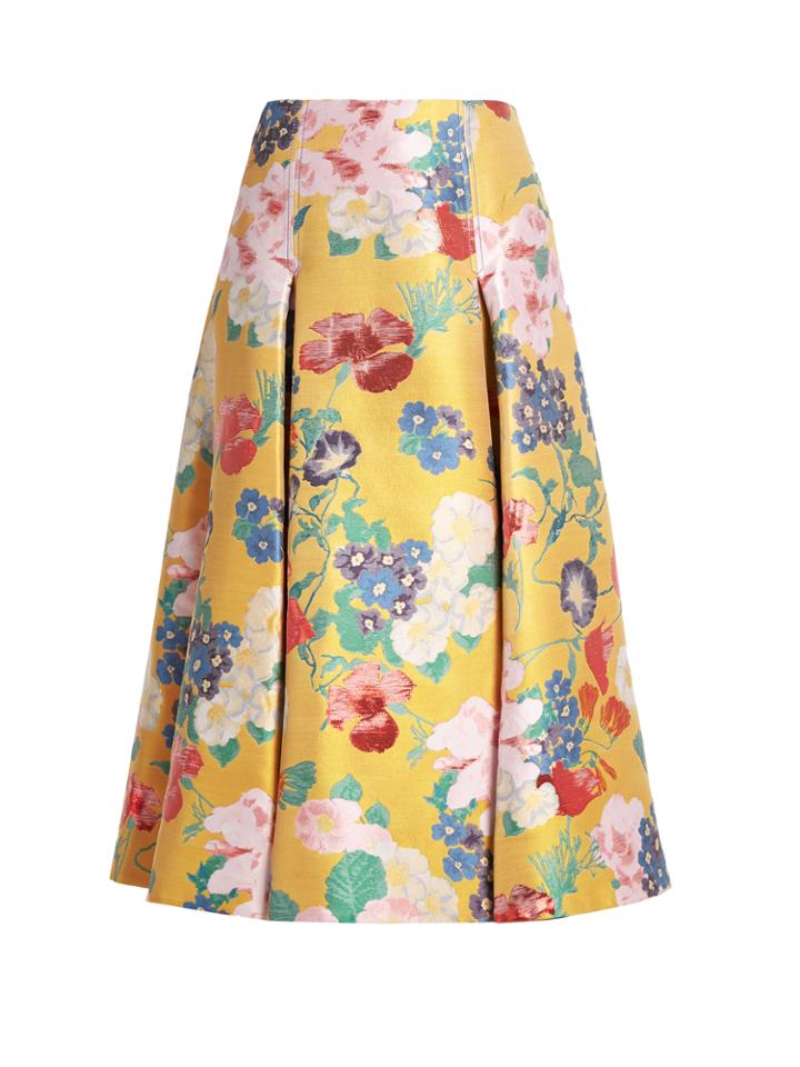 Valentino Floral-brocade Pleated Silk-blend Skirt