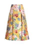 Valentino Floral-brocade Pleated Silk-blend Skirt