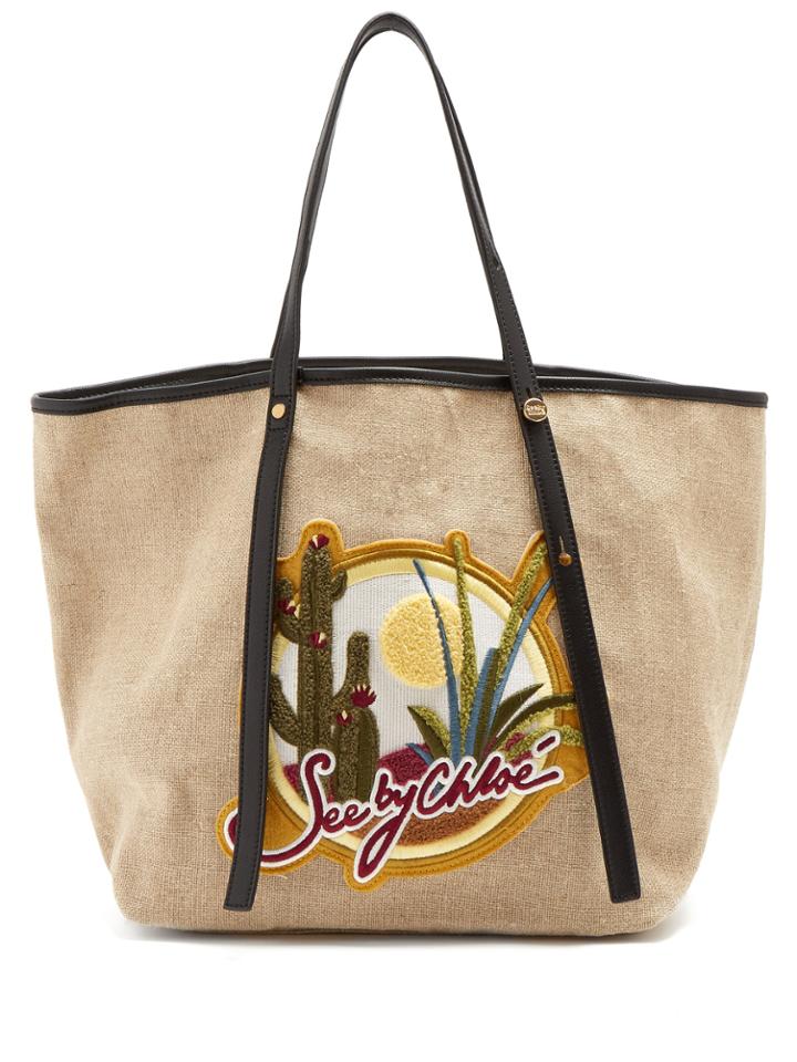 See By Chloé Cactus And Logo-embroidered Canvas Tote Bag