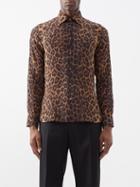 Tom Ford - Leopard-print Silk Crepe De Chine Shirt - Mens - Brown Multi