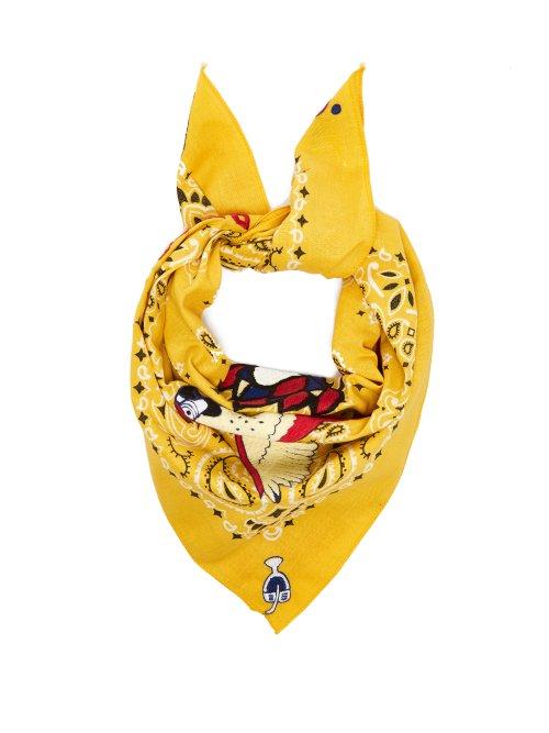 Matchesfashion.com Kilometre Paris - Brazil Embroidered Cotton Bandana Scarf - Womens - Yellow