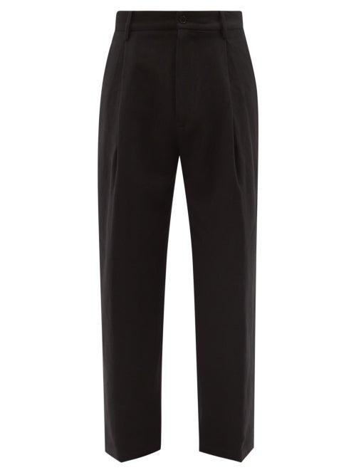 Raey - Wide-leg Linen And Wool-blend Pleated Trouser - Mens - Black