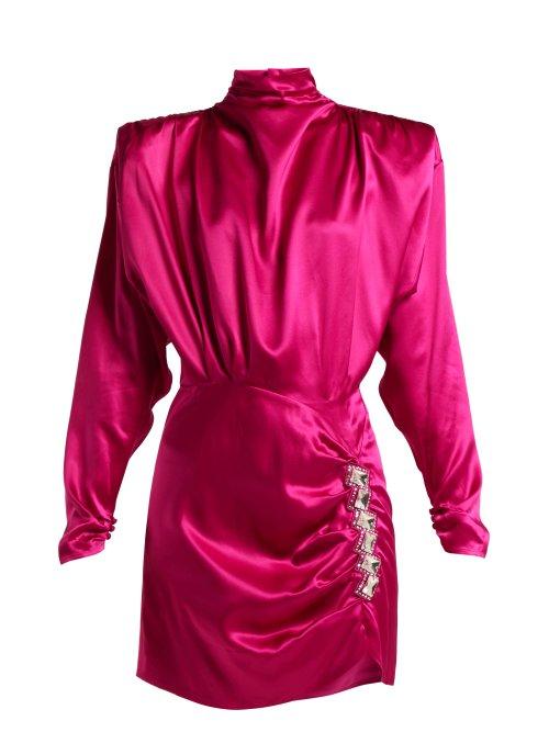 Matchesfashion.com Alessandra Rich - Crystal Embellished Silk Satin Mini Dress - Womens - Pink