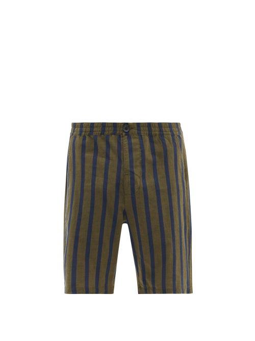 Matchesfashion.com Oliver Spencer - Drawstring Striped Cotton-blend Shorts - Mens - Dark Beige