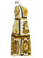 Matchesfashion.com Versace - One-shoulder Baroque-print Twill Midi Dress - Womens - Yellow Print