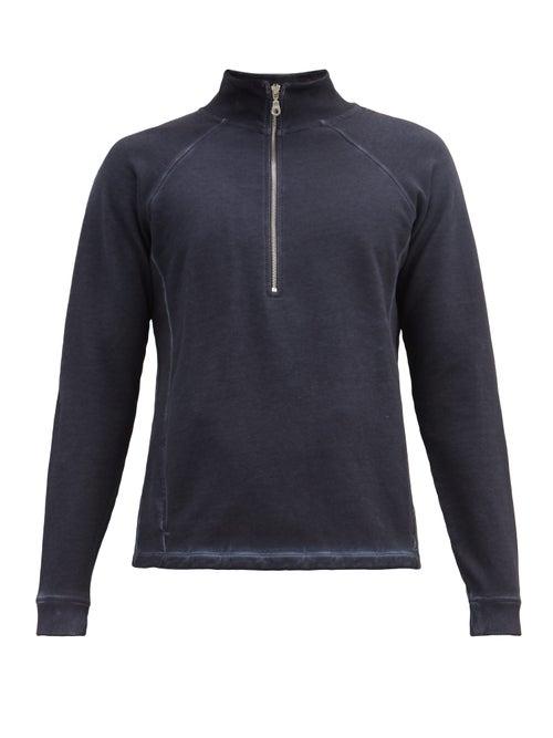 Matchesfashion.com Folk - Stand-collar Zipped Cotton-jersey Sweater - Mens - Navy