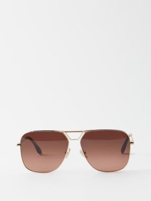 Victoria Beckham - Oversized Aviator Metal Sunglasses - Womens - Pink Gold