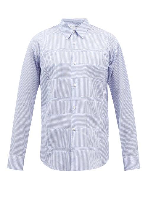 Comme Des Garons Shirt - Panelled Shadow-stripe Cotton-poplin Shirt - Mens - Blue