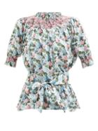 Loretta Caponi - Maria Hand-smocked Waist-tie Poplin Blouse - Womens - Floral