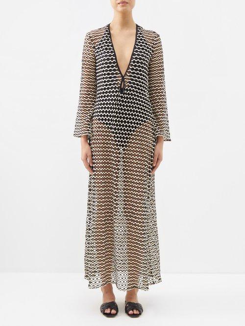 Sara Cristina - Sun Crochet-lace Kaftan - Womens - Black Cream