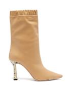 Matchesfashion.com Wandler - Python-embossed Kitten Heel Leather Boots - Womens - Beige Multi