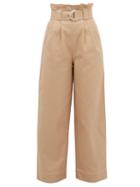 Matchesfashion.com Ganni - Wide-leg Paperbag Cotton-twill Trousers - Womens - Beige