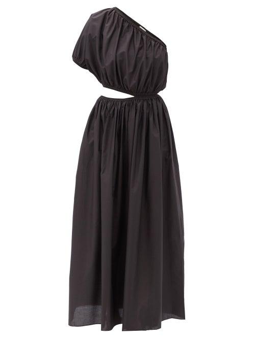Matchesfashion.com Matteau - The One Shoulder Cutout Cotton-poplin Dress - Womens - Black