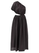 Matchesfashion.com Matteau - The One Shoulder Cutout Cotton-poplin Dress - Womens - Black