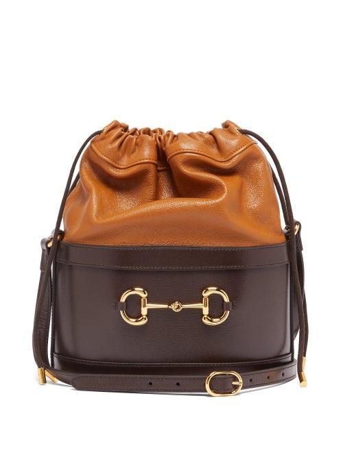 Matchesfashion.com Gucci - 1955 Horsebit Drawstring Leather Bucket Bag - Womens - Brown Multi