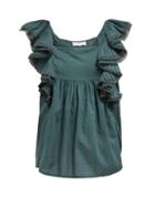 Matchesfashion.com Sea - Bella Ruffle Sleeve Cotton Blouse - Womens - Dark Green