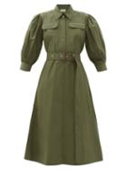 Ladies Rtw Alexander Mcqueen - Balloon-sleeve Cotton-poplin Midi Shirt Dress - Womens - Khaki
