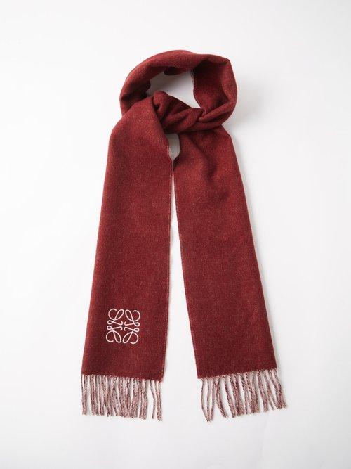 Loewe - Anagram-embroidered Wool-blend Scarf - Womens - Burgundy