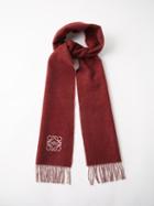 Loewe - Anagram-embroidered Wool-blend Scarf - Womens - Burgundy