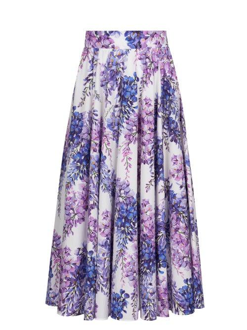 Dolce & Gabbana - Floral-print Flared Poplin Midi Skirt - Womens - Purple Multi