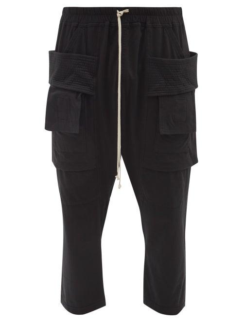 Rick Owens Drkshdw - Creatch Drop-seat Cropped Cotton-jersey Trousers - Mens - Black