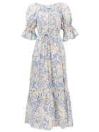 Matchesfashion.com Ephemera - Malibu Waist-tie Floral-print Cotton Maxi Dress - Womens - Blue Print