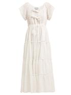 Matchesfashion.com Innika Choo - Tiered Cotton Poplin Dress - Womens - White