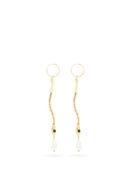 Matchesfashion.com Chlo - Crystal-embellished Snake Drop Earrings - Womens - Gold