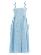 Matchesfashion.com Juliet Dunn - Tie-shoulder Floral-embroidered Cotton Dress - Womens - Blue