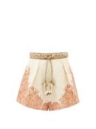 Matchesfashion.com Zimmermann - Brighton High-rise Paisley-print Linen Shorts - Womens - White Print