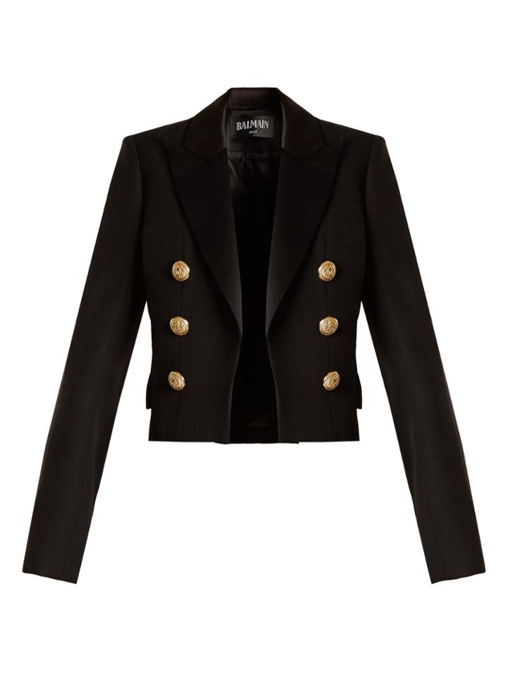 Balmain Satin-lapel Cropped Wool Jacket