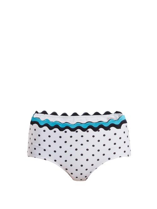 Matchesfashion.com Rye - Sandy Scallop Edged High Rise Bikini Briefs - Womens - White Multi